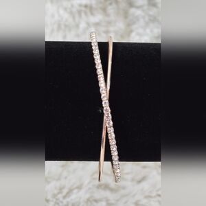 Elegant Rose Gold Tone X-Design Bracelet With Sparkling Stones NWOT